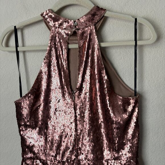 Lulu's Steppin' Out Halter Neck Matte Copper Sequin Romper - Picture 10 of 14